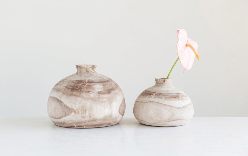 Creative Co-Op Small Paulownia Wood Vase (Each one Will Vary) - Image 2